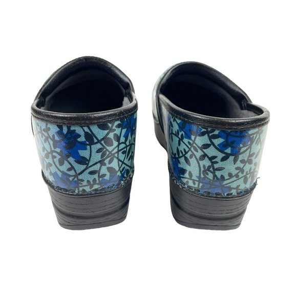 Dansko Floral Clogs Blue Flower Print Vegan Sz 38 US 7.5-8 Comfort Nurse Shoes - Picture 3 of 9